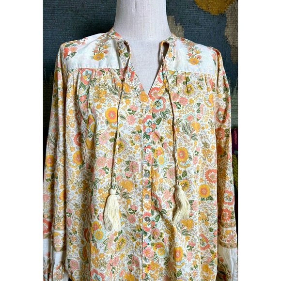 Elan Tie Neck Peasant Blouse M - Picture 5 of 15